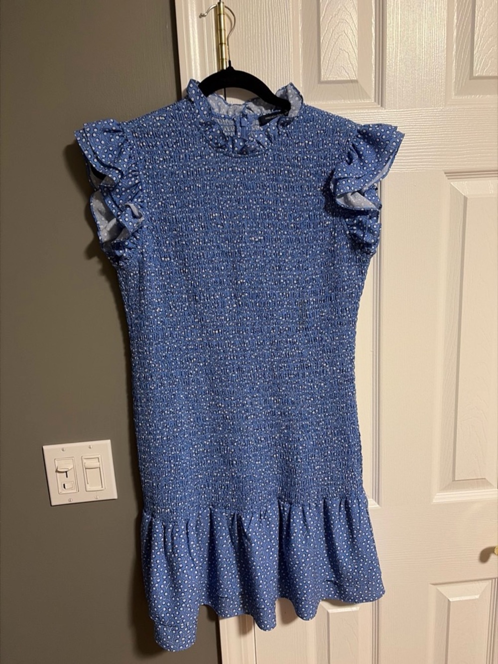 French Connection Blue Ruffle Sleeve Dress